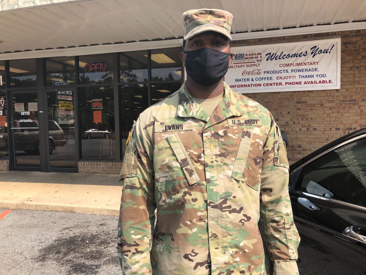 2nd Lt. Jacoby Evans dressed in fatigues at Ft. Benning, Ga.