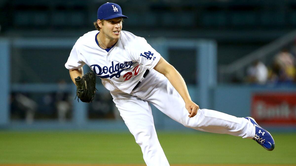 Dodgers starter Clayton Kershaw was stellar for six innings but needed help getting out of the seventh and recording his 100th career victory.