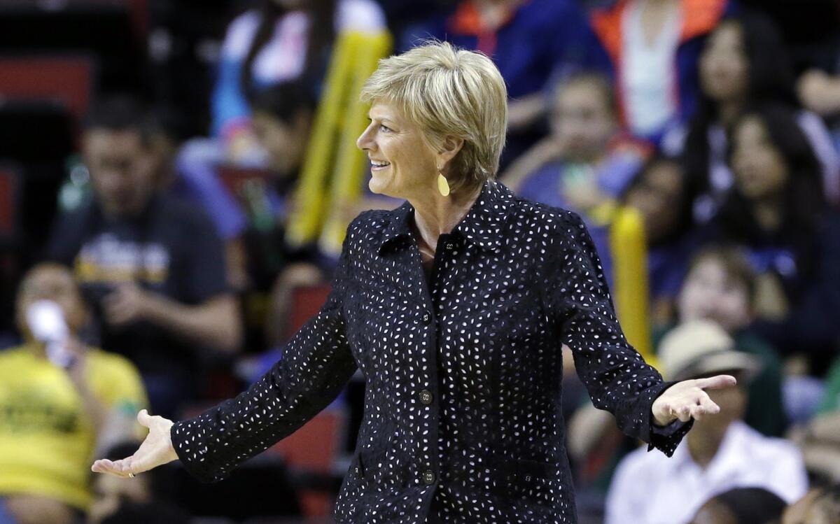 Sparks Coach Carol Ross reacts during a game against the Seattle Storm on May 16.