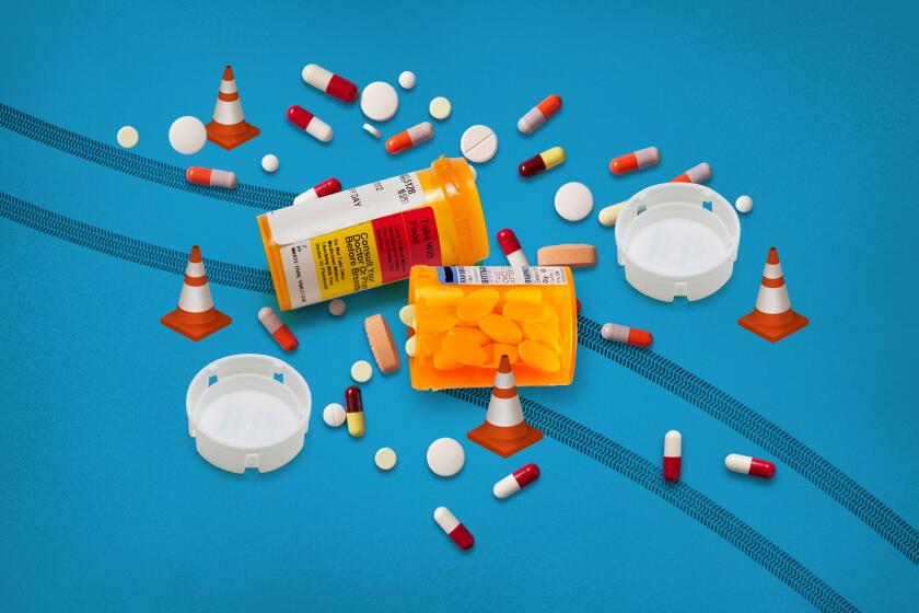 photo illustration of two prescription bottles in a traffic accident
