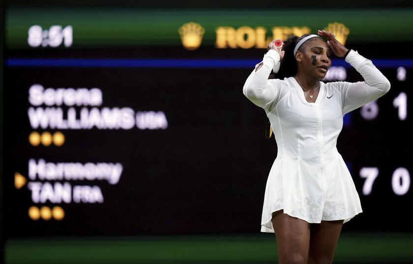 Serena Williams reacts during her match against Harmony Tan at Wimbledon on Tuesday.