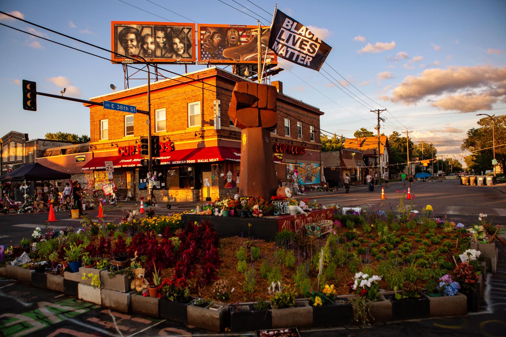 Evening light outside Cup Foods in Minneapolis, where George Floyd was killed on May 25