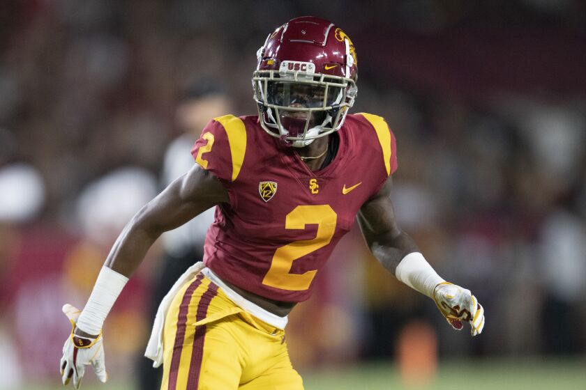USC cornerback Olaijah Griffin is pictured in a game against Fresno State on Sept. 31, 2019, in Los Angeles.