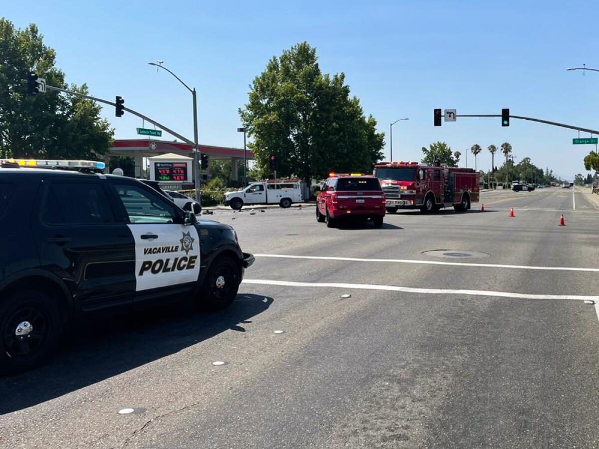 A Vacaville police officer on a motorcycle was killed in the intersection of Leisure Town Road and Orange Drive.
