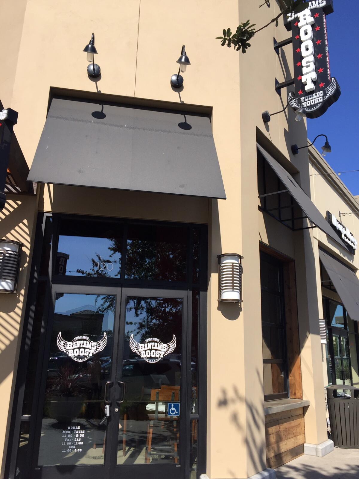 The front entrance of Bantam's Roost Public House at The Square at Bressi Ranch center in Carlsbad. The restaurant will open Oct. 14.