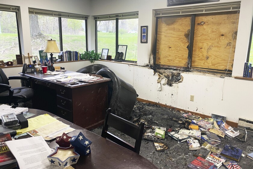 Damaged interior of anti-abortion group's office