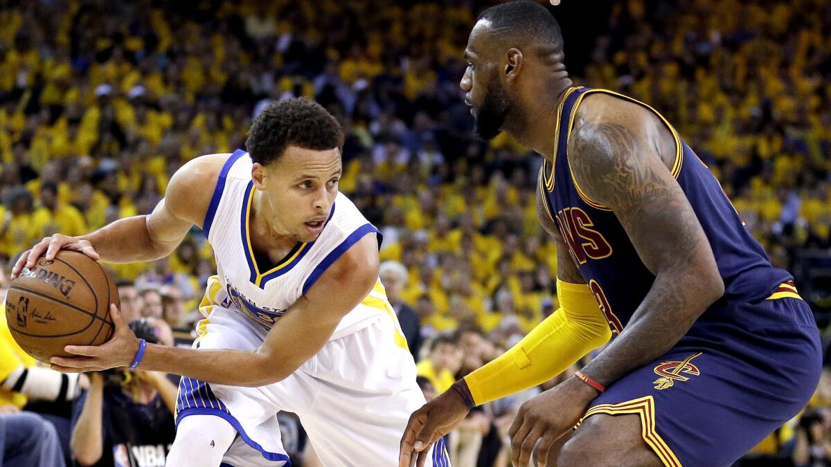 Stephen Curry, left, and LeBron James will be the captains for the NBA All-Star game on Feb. 18 at Staples Center.