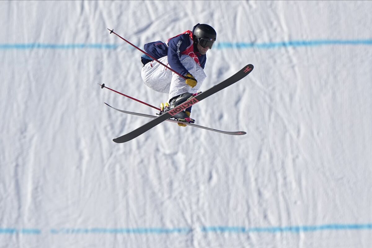 United States' Alexander Hall competes during the men's slopestyle finals at the 2022 Winter Olympics, Wednesday, Feb. 16, 2022, in Zhangjiakou, China. (AP Photo/Gregory Bull)