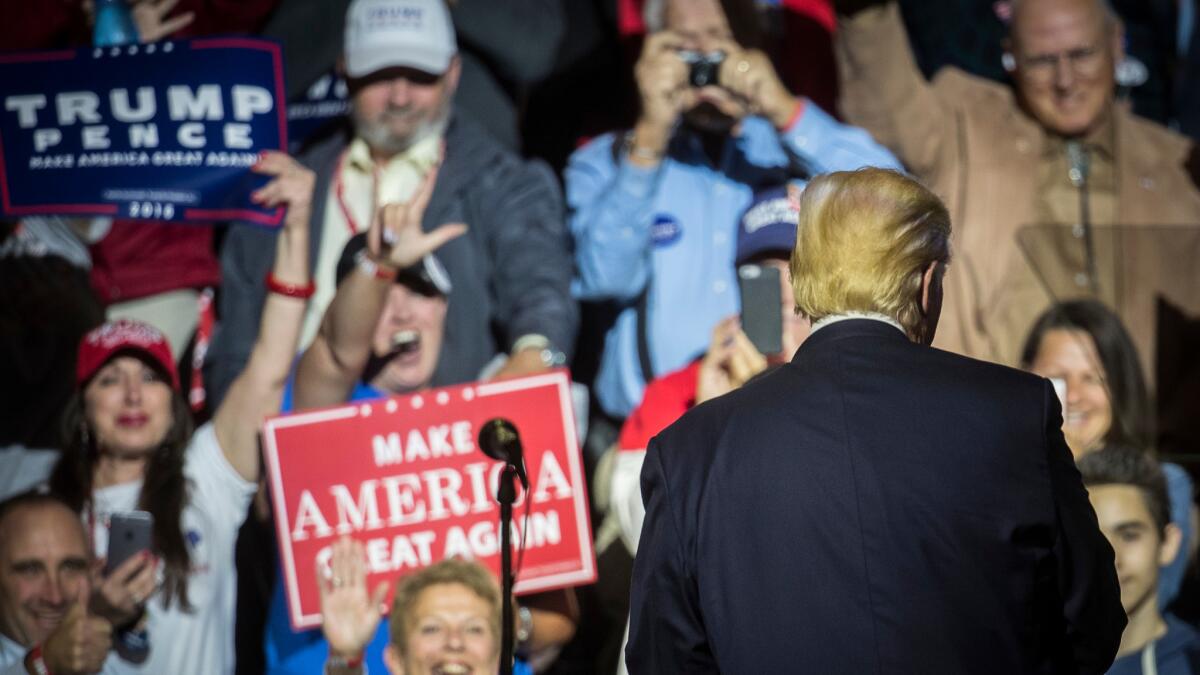 Donald Trump speaks at a campaign rally Thursday in Cincinnati.
