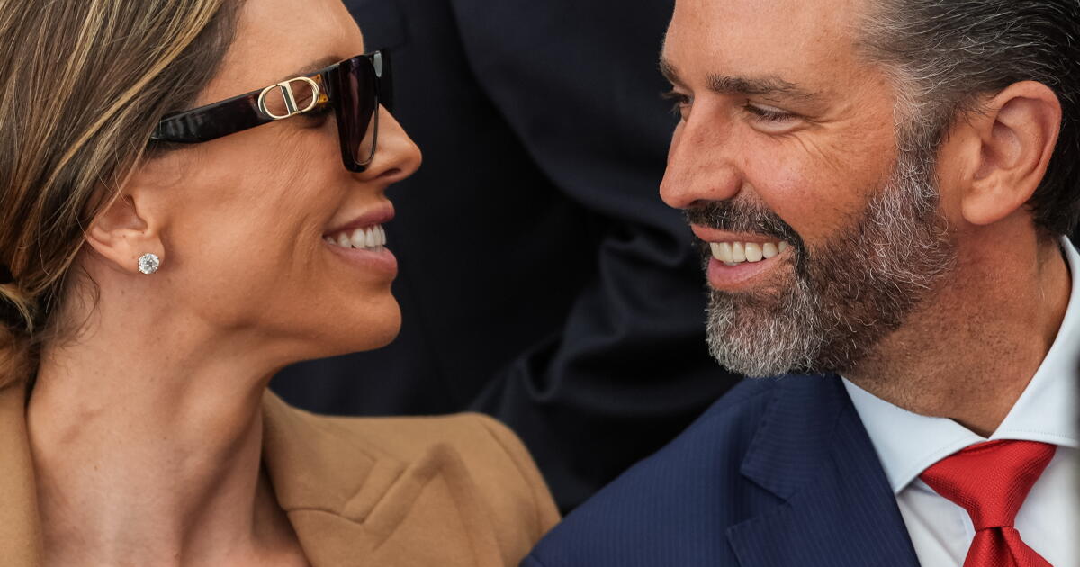 Photo: latimes.com Donald Trump Jr. and his wife Bettina Anderson look at each other while waiting for President Donald Trump to speak at