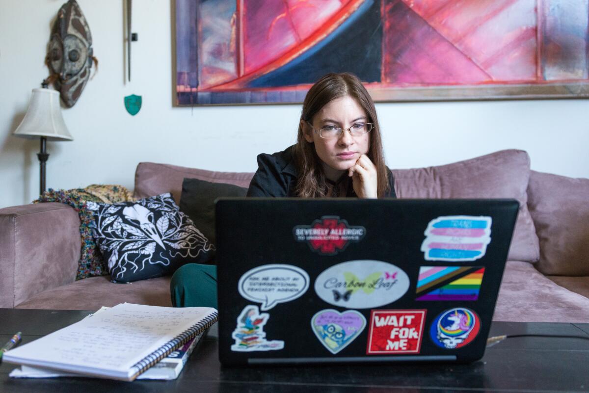 Medical student Megan Messinger studies at her apartment in Los Angeles.