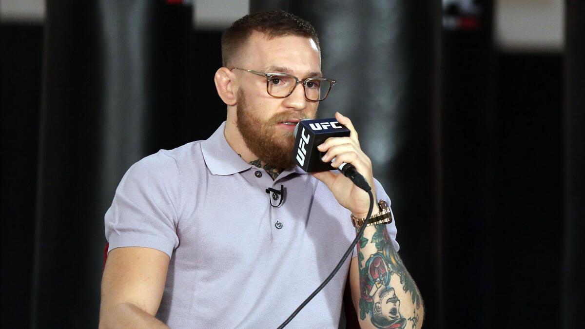 Conor McGregor conducts an interview earlier this week in Las Vegas.