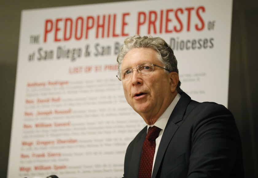 Attorney Irwin Zalkin speaks at a news conference about lawsuits his firm has filed against six San Diego priests involving 20 victims on Jan. 2, 2020.