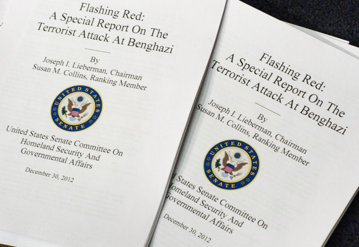 Copies for distribution of the The Senate Committee on Homeland Security and Governmental Affairs report on the terrorist attack in Benghazi, Libya.