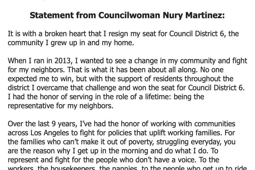 A portion of the resignation letter of Nury Martinez