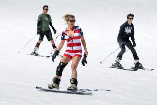 MAMMOTH MOUNTAIN, CA - JULY 4: A woman skis during the unusual summer snow conditions at this popular mountain ski area on July 4, 2019, in Mammoth Lakes, California. With a record winter and spring snowfall of 800 inches covering much of California's Sierra Nevada Mountain range, favorable conditions have pushed the regular ski season past the 4th of July holiday weekend, and possibly into August. (Photo by George Rose/Getty Images)