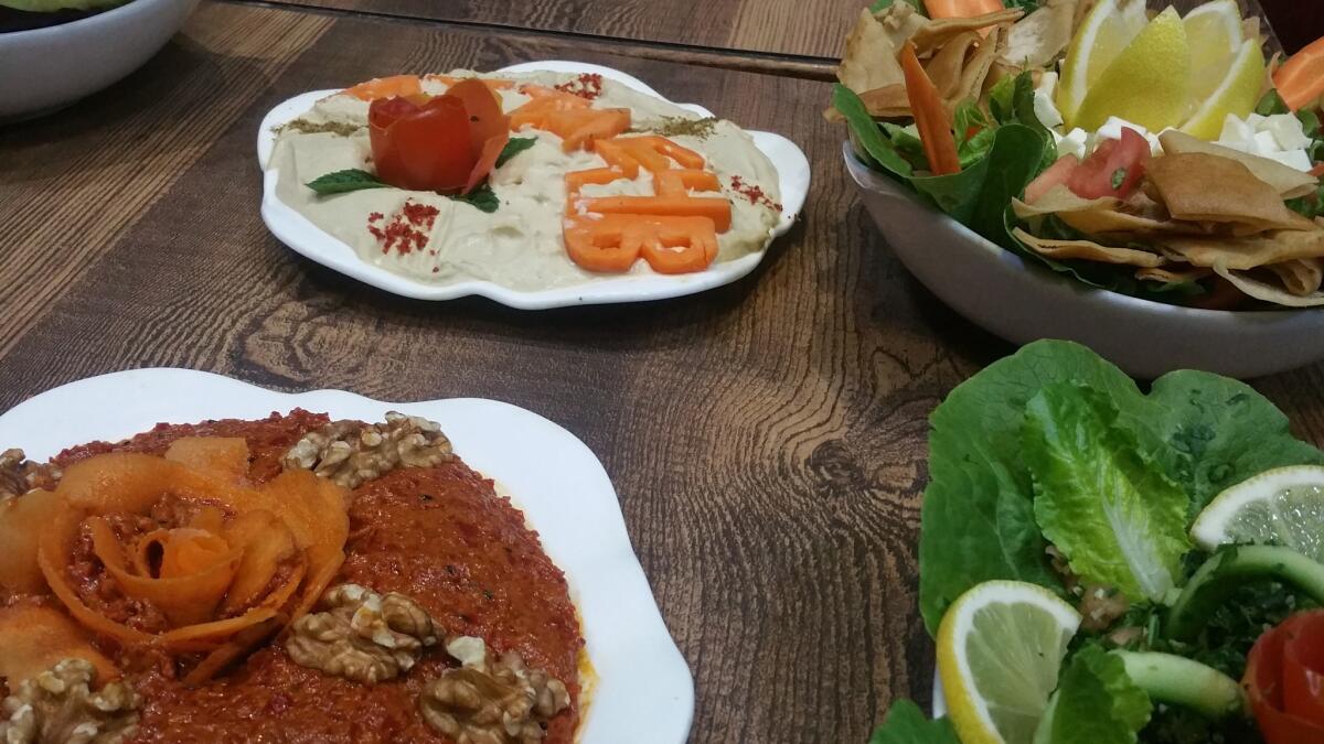 Some of the meze dishes offered at Atayeb in Aleppo.