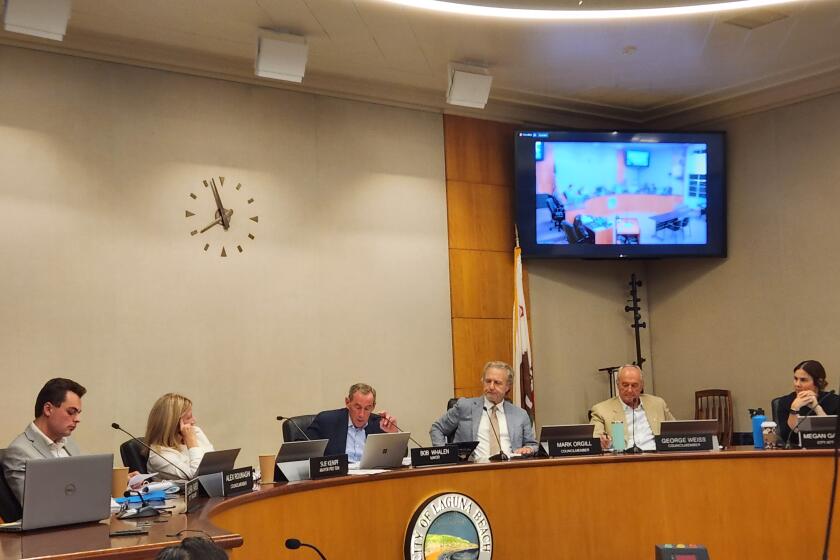 The Laguna Beach City Council discusses an item proposing a rotation for the roles of mayor and mayor pro tem on Tuesday.