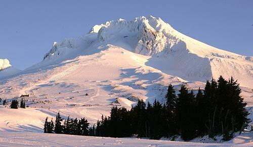 Early morning sun shines on Mt. Hood's south side on Monday.