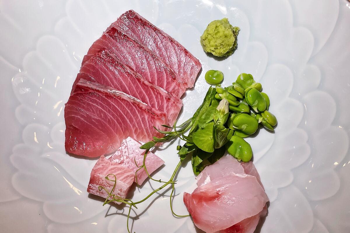 Rockfish and yellowtail sashimi from Yess Restaurant in Los Angeles' Arts District.