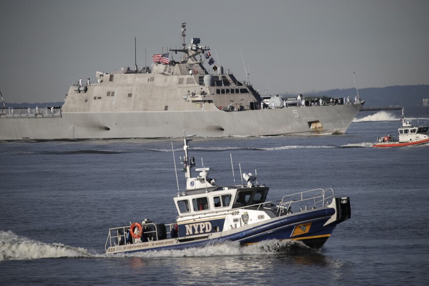 NEW YORK, NY - MAY 22: The USS Milwaukee (LCS-5) sails into New York Harbor at the start of the Fleet Week Parade of Ships, May 22, 2019 in New York City. Now in its 31st year, Fleet Week runs through May 28 and celebrates the sea services. (Photo by Drew Angerer/Getty Images)