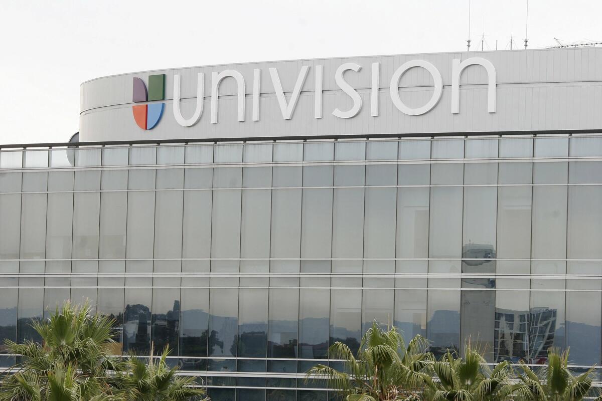 The Univision building in Los Angeles. The broadcasting company filed plans to launch an initial public offering of its stock Thursday.