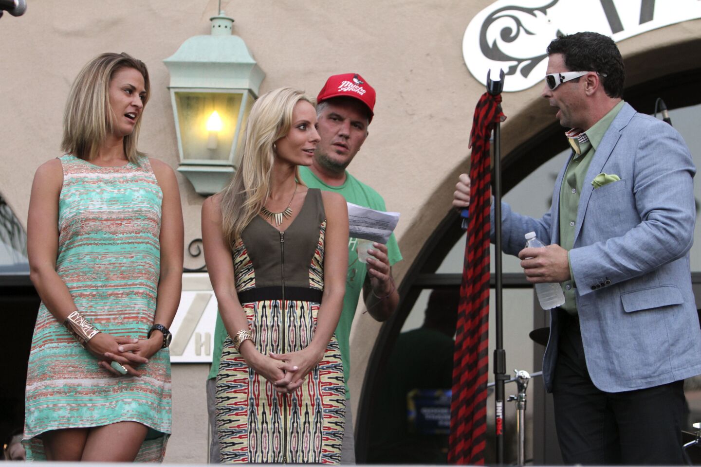 U-T TV personalities Michelle Guerin, Amber Mesker, Chris Cantore and Scott Kaplan during Party in the Paddock on final day of racing for the 2013 horse racing season at Del Mar.