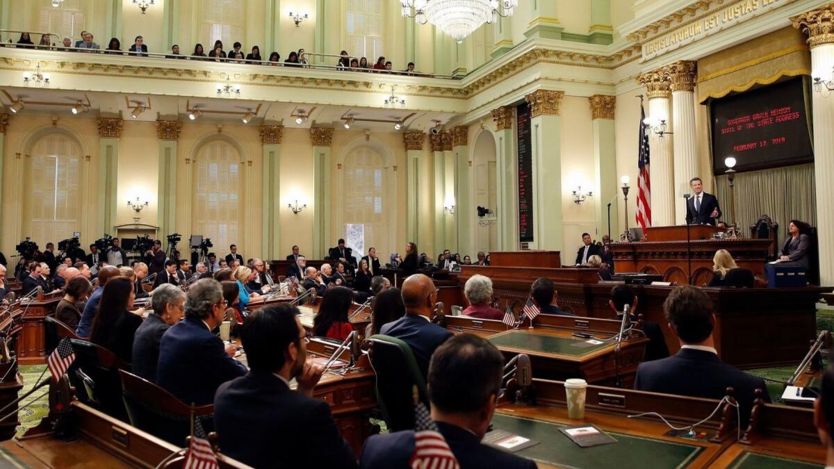 Gov. Gavin Newsom delivers his first State of the State address on Feb. 12. Newsom and the Legislature's Democratic majority appear poised to further push policies that expand government oversight in the business world.