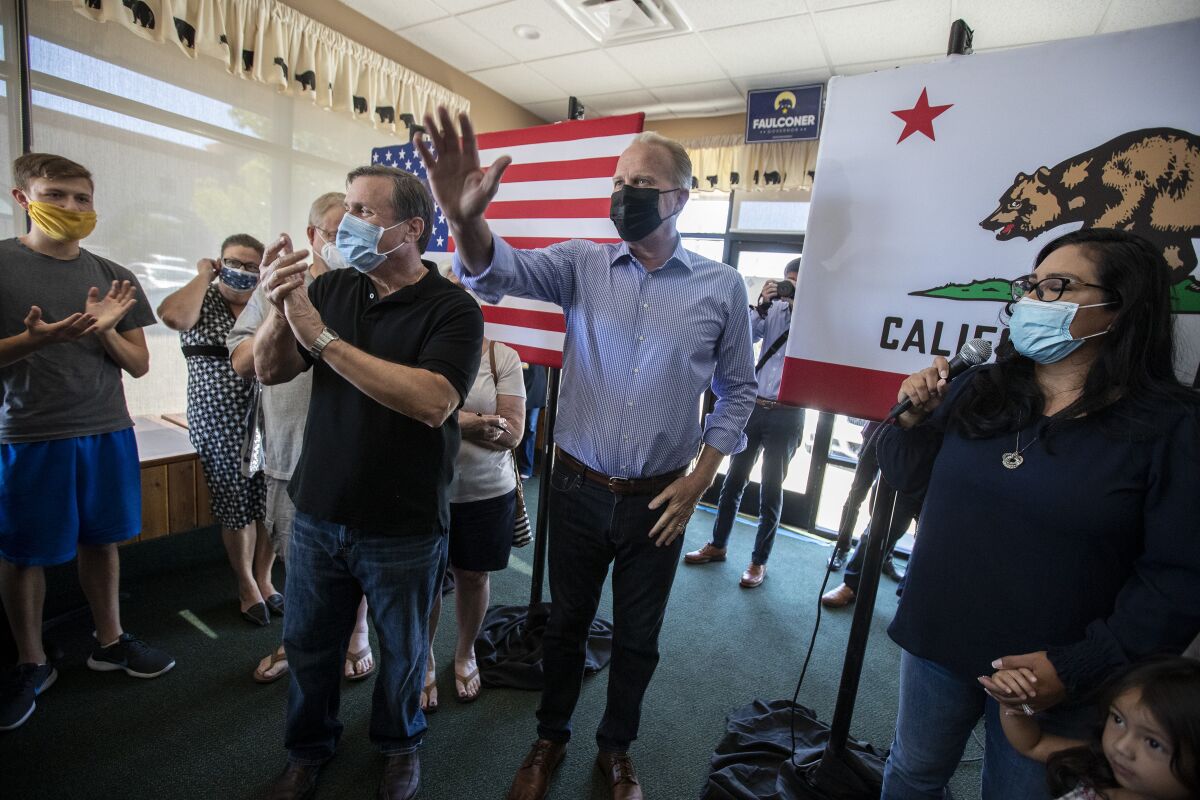 Kevin Faulconer greets supporters at the Black Bear Diner in Santa Clarita