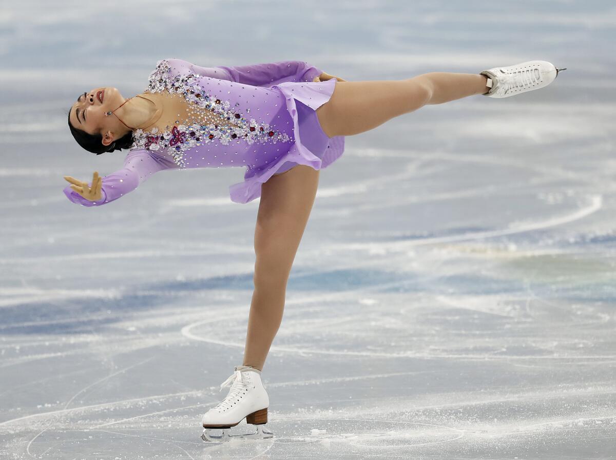 Karen Chen performs in the women's free skate portion in the team competition at the Beijing Olympics on Monday.