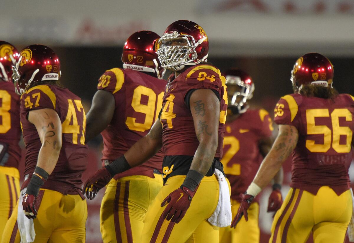 USC defensive end Leonard Williams looks on during the second half of the Trojans' 38-30 win over California on Nov. 13.