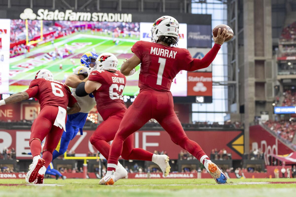 Arizona Cardinals quarterback Kyler Murray passes against the Rams on Sunday.