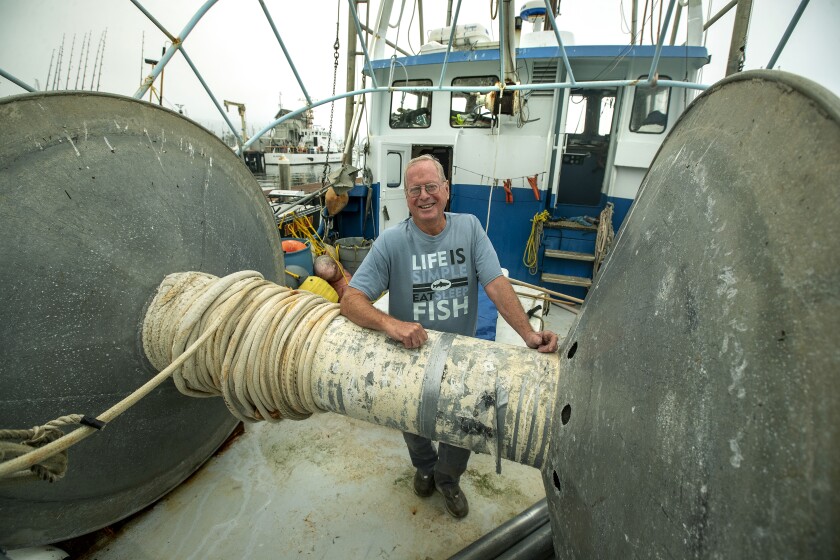 Gary Burke, 75, is photographed aboard his 50-foot fishing vessel, Tytan, docked at Santa Barbara Harbor.