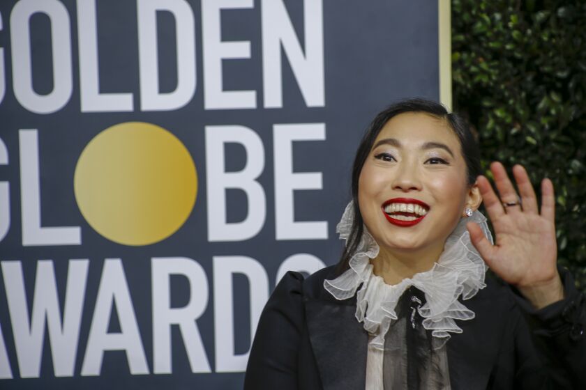 BEVERLY HILLS, CA-JANUARY 05: Awkwafina arriving at the 77th Golden Globe Awards at the Beverly Hilton on January 05, 2020. (Marcus Yam / Los Angeles Times)