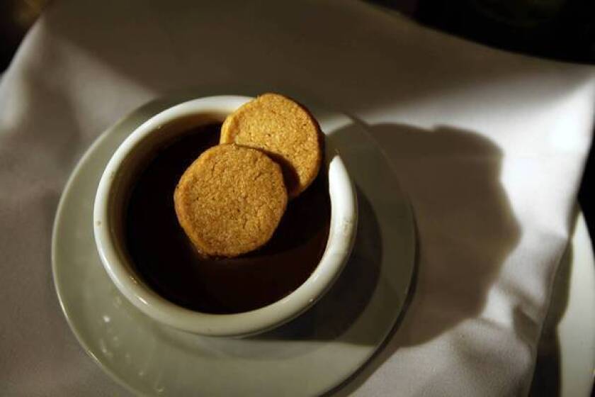 Chocolate pot de creme is a dessert offering at Papilles in Hollywood.