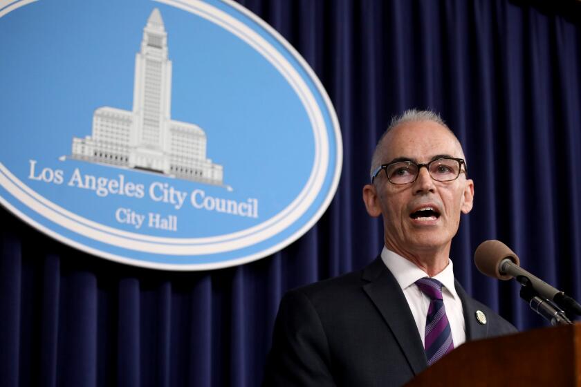 LOS ANGELES, CA - OCTOBER 17: Acting council President Mitch O'Farrell holds a news conference to provide an update on the City Council at Los Angeles City Hall on Monday, Oct. 17, 2022 in Los Angeles, CA. City Councilman Mitch O'Farrell District 13. (Gary Coronado / Los Angeles Times)