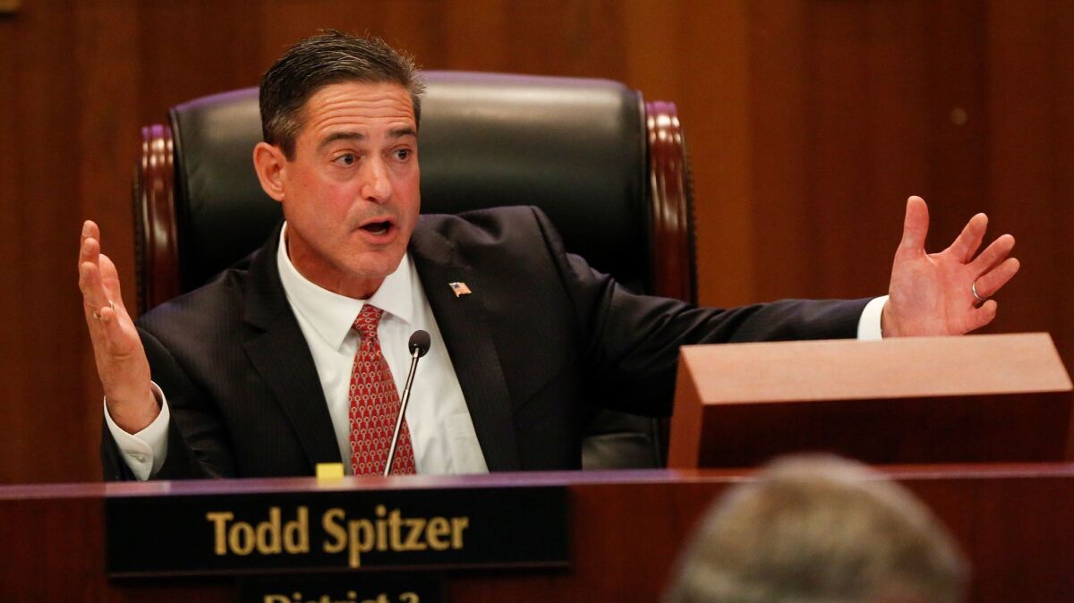 Orange County Supervisor Todd Spitzer announced on Monday that he will challenge Dist. Atty. Tony Rackauckas in 2018 for the role of top prosecutor. Spitzer is the subject of a probe by Rackauckas' office.