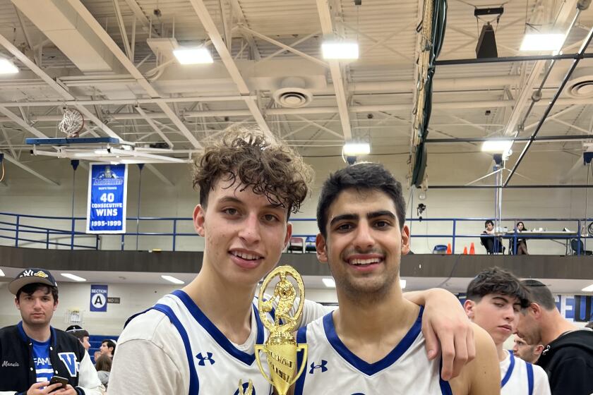 Valley Torah basketball players Noam Mayouhas (left) and Johnny Dan were co-MVPs of a national Jewish tournament in New York.
