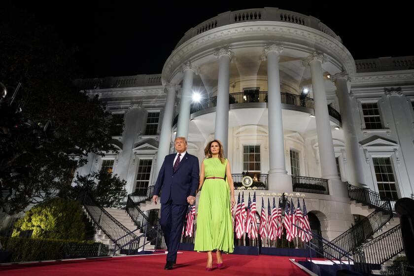 President Donald Trump and first lady Melania Trump arrive for his acceptance speech at the RNC.