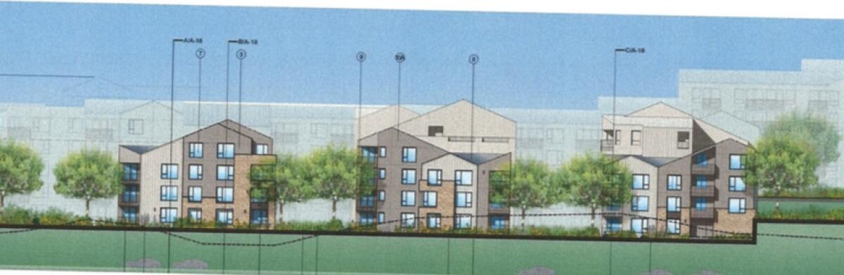 A rendering of the apartments seen from Rancho Santa Fe Road.