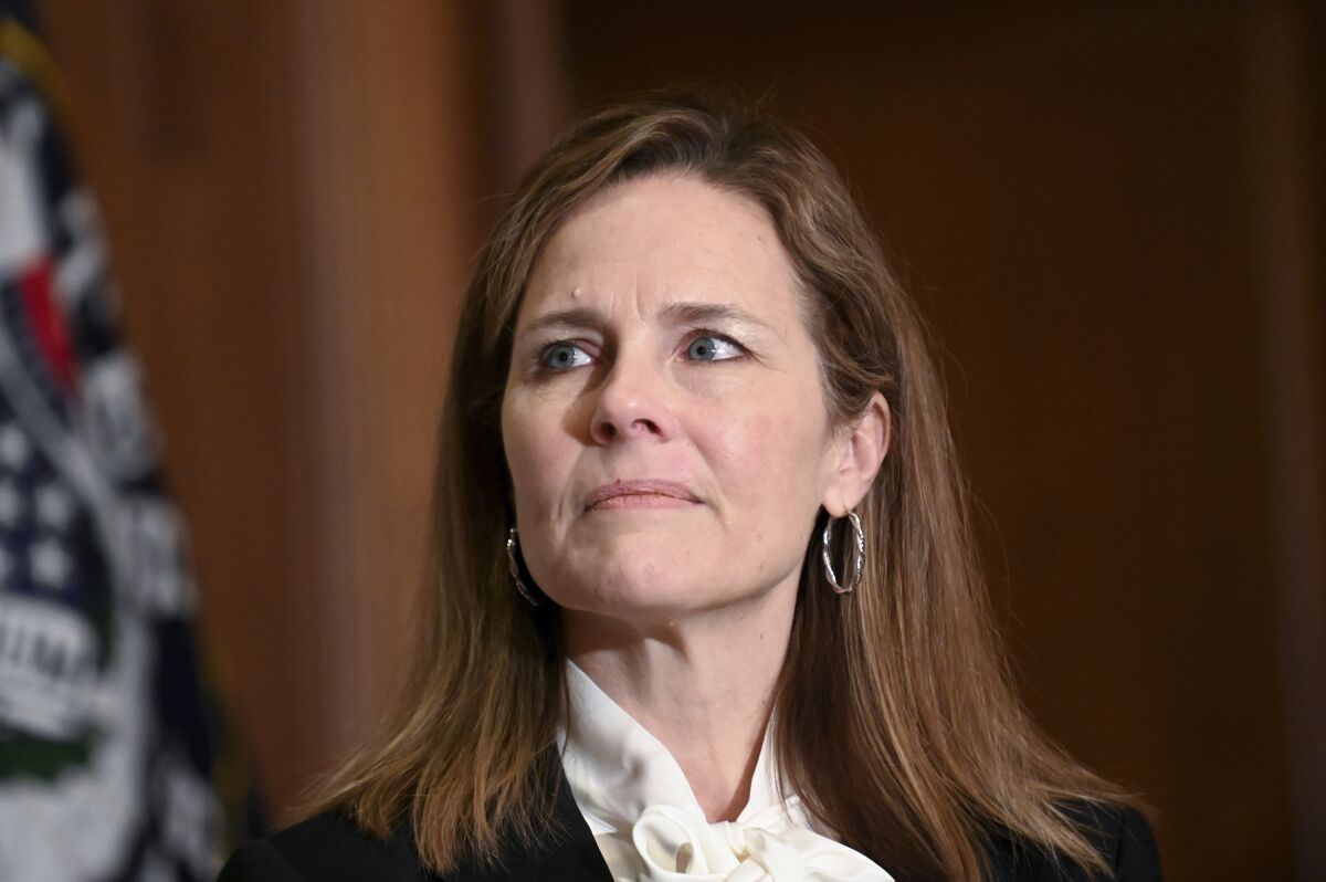 Supreme Court nominee Judge Amy Coney Barrett is shown on Capitol Hill in Washington, D.C., on Oct. 1.