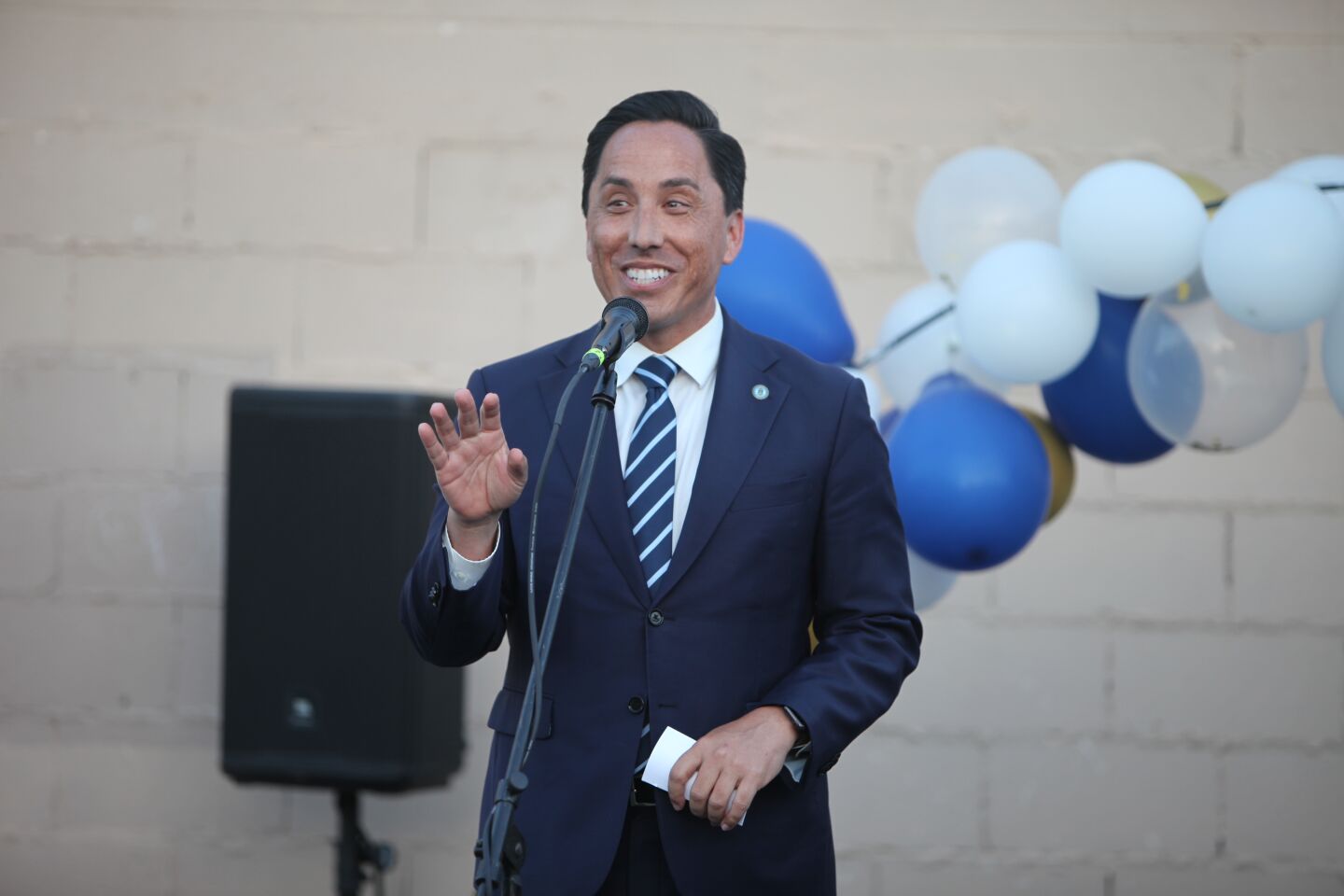 San Diego Mayor Todd Gloria speaks at the "Light Up the Night" celebration May 9 in Point Loma.