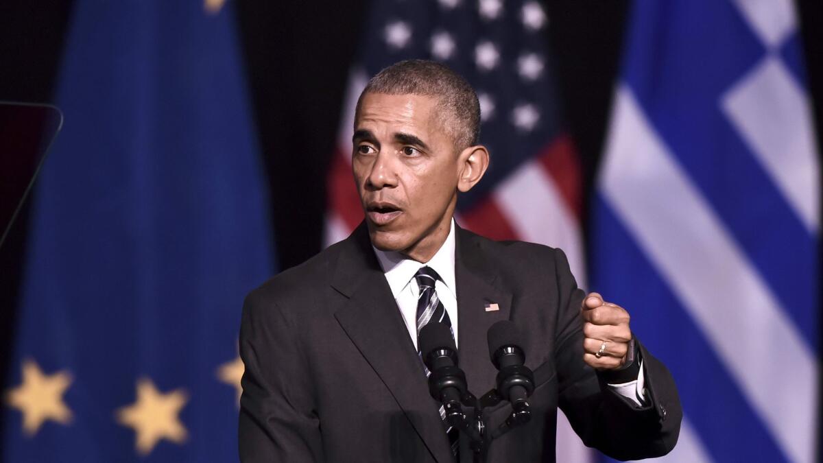 President Obama spoke Wednesday in Athens about the global uncertainties that led to the rise of Donald Trump and other recently elected world leaders.
