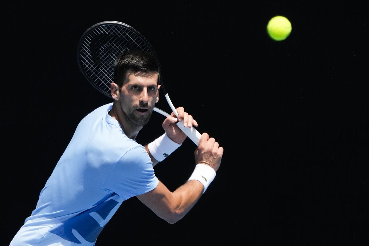 Novak Djokovic takes part in a practice session in Melbourne on Friday ahead of the Australian Open.