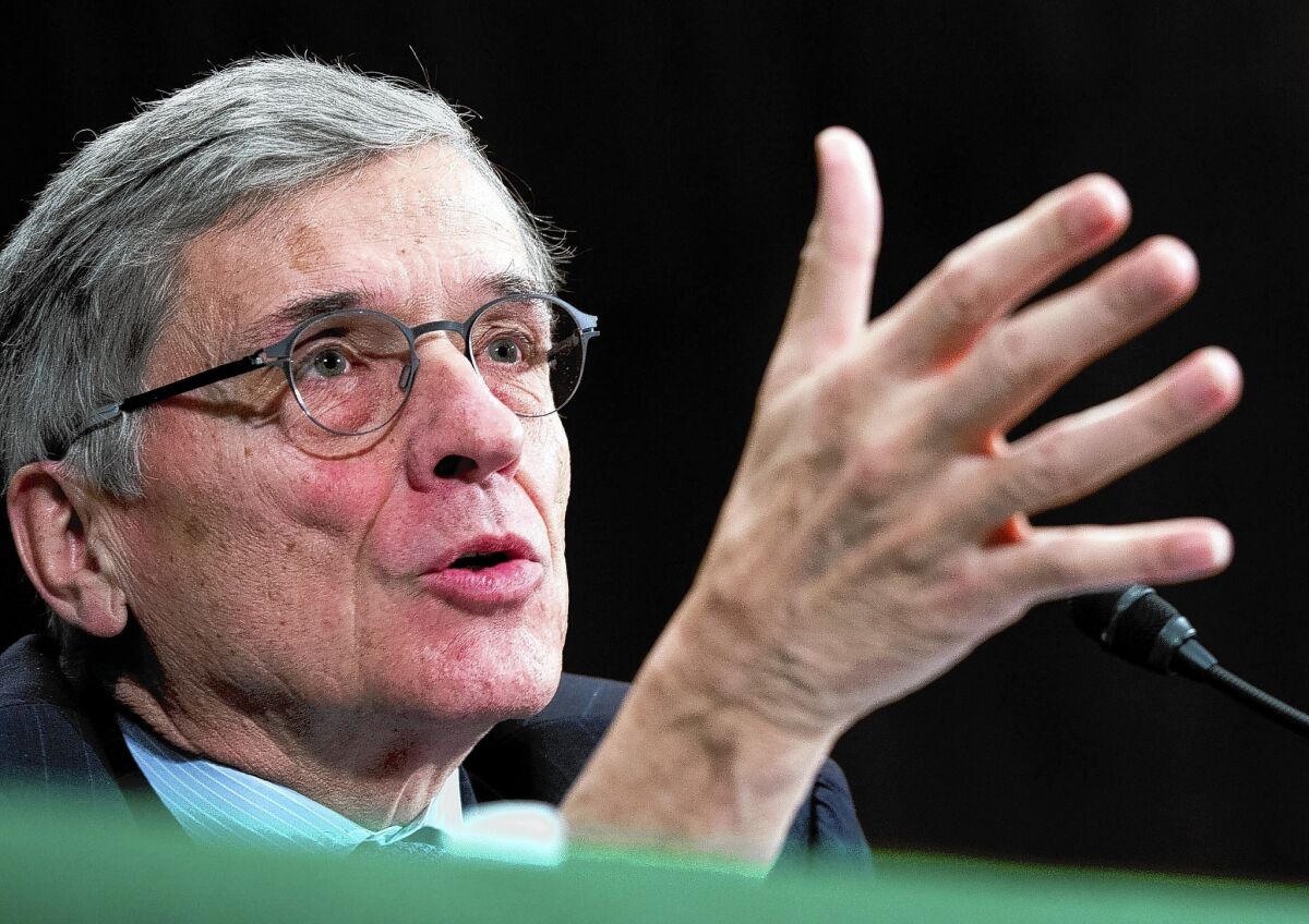 FCC Chairman Tom Wheeler sharply defended his plan to allow Internet providers to charge for faster speeds. He says it will not permit broadband services to abuse consumers or small entrepreneurs, a main concern of critics.