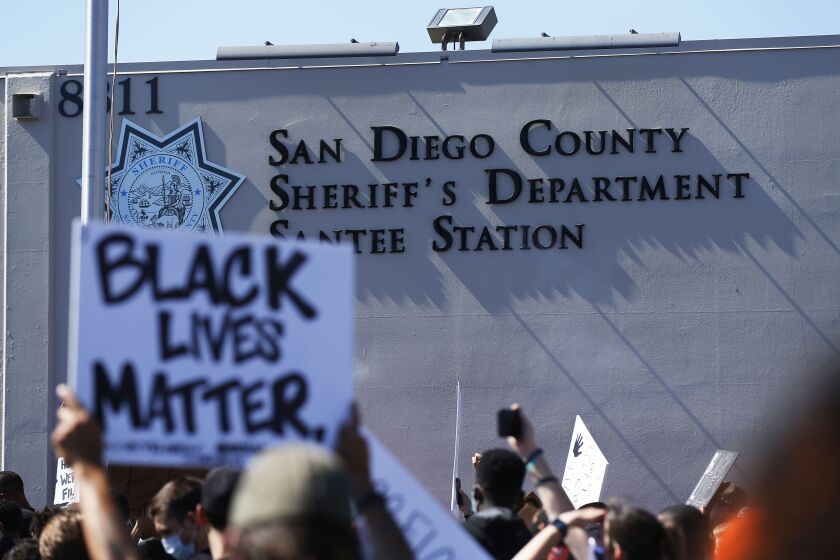 Black Lives Matter supporters held rally at San Diego Sheriff's Dept. Santee Station on June 7, 2020.