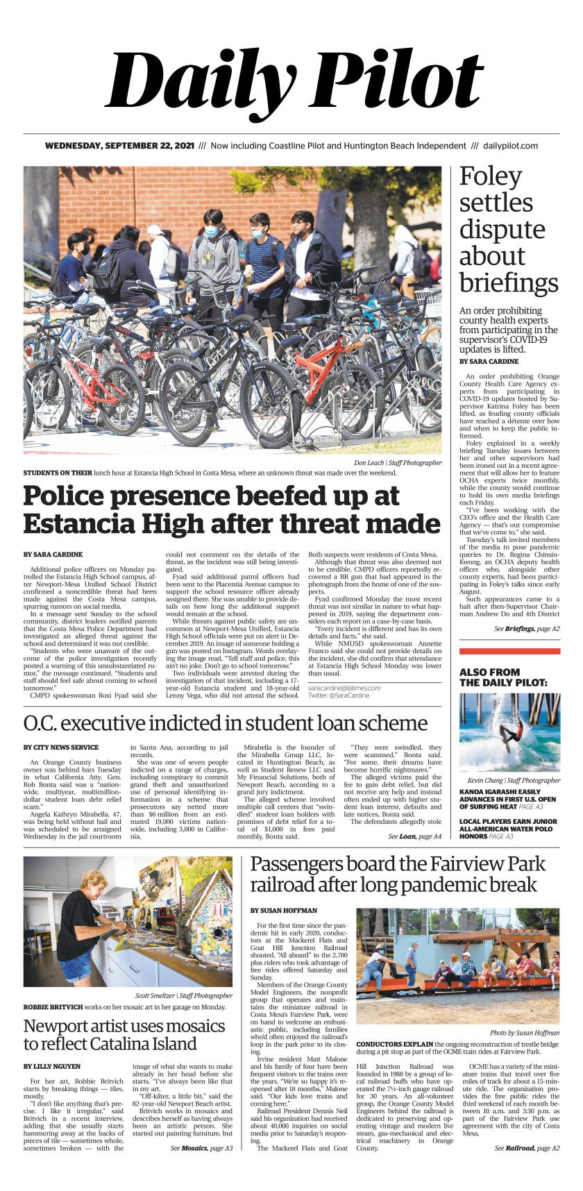 Sept. 22 2021 Daily Pilot cover