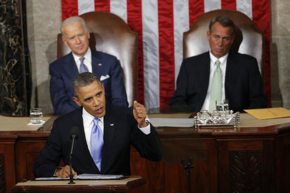 Vice President Joe Biden and House Speaker John A. Boehner (R-Ohio) listens to President Obama's 2014 State of the Union address.