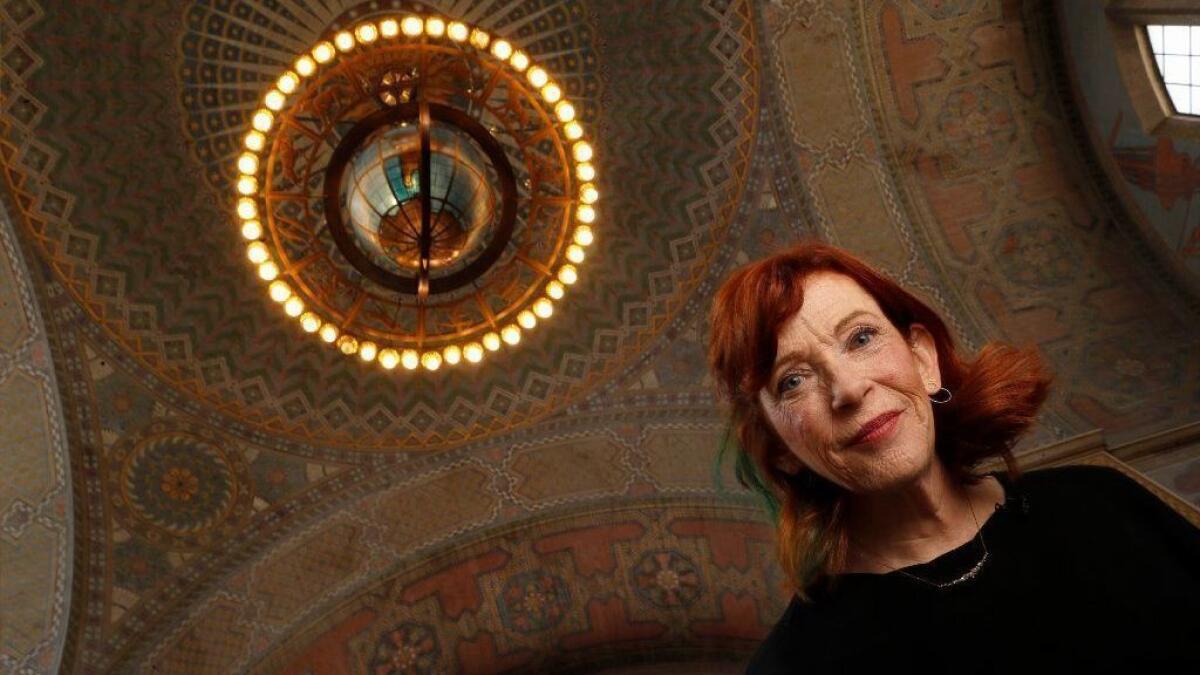 Susan Orlean, author of "The Library Book," visits the Los Angeles Central Library's second floor rotunda.