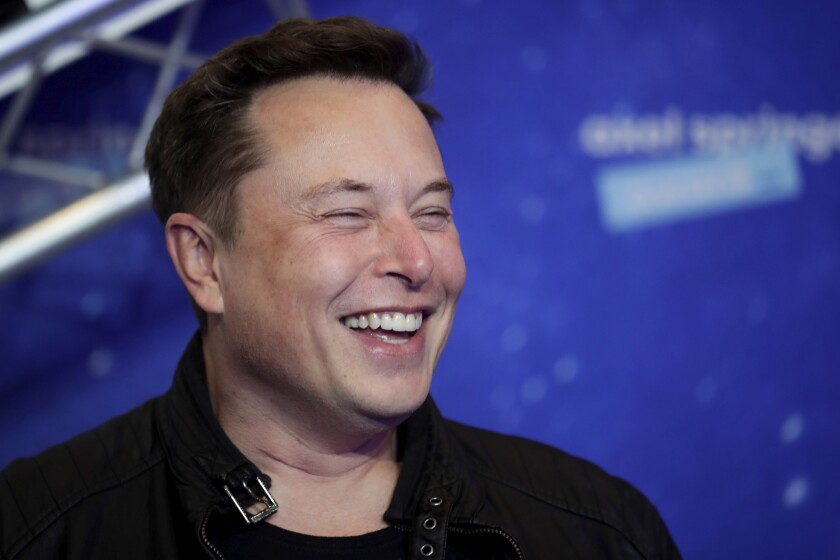 A closeup of Elon Musk on stage.